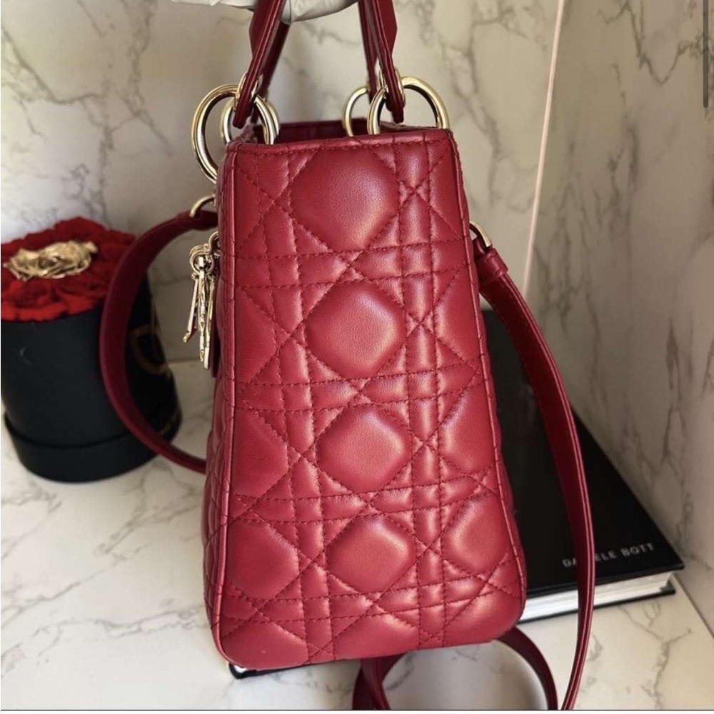 Christian Dior Lady dior medium bag lipstick red lambskin cannage quilted - Picture 2 of 9